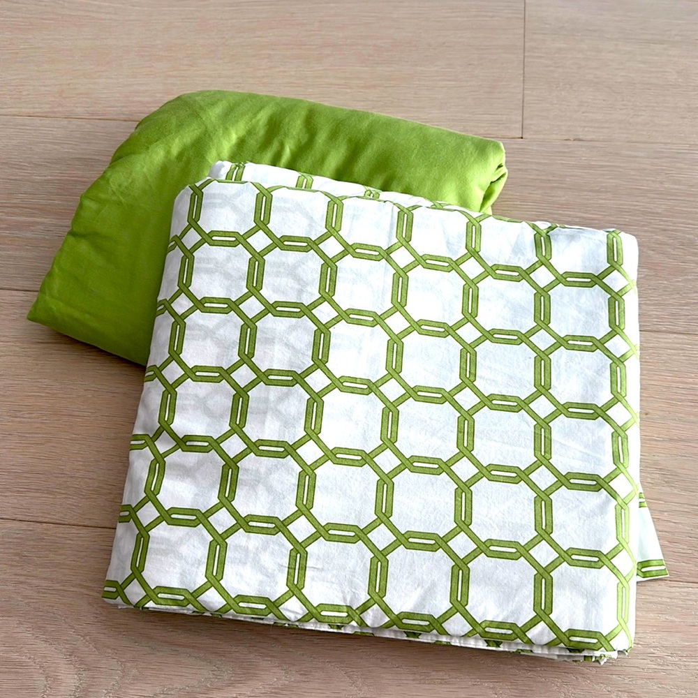 SFERRA White Duvet Cover with Green Pattern